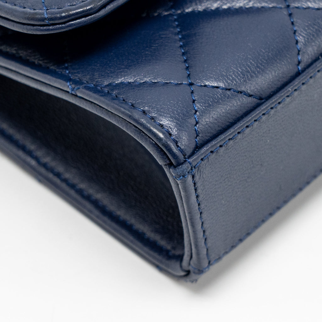 CHANEL TRENDY CC MINI WALLET ON CHAIN LAMBSKIN BLUE LGHW (MICROCHIP)