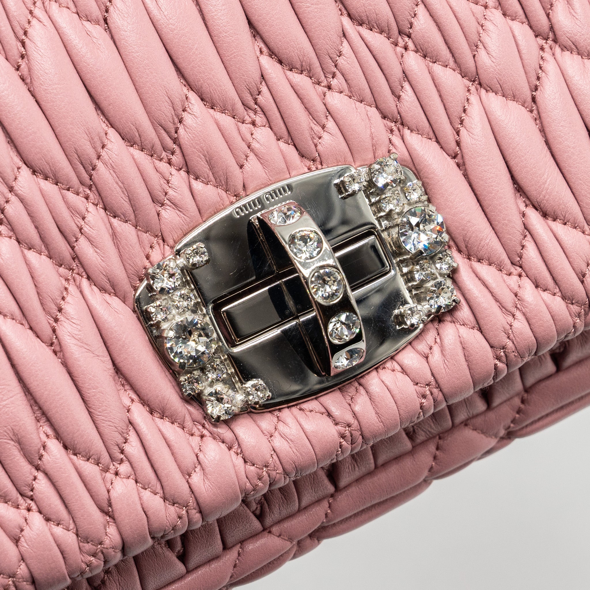 MIU MIU CRYSTAL SHOULDER BAG LAMBSKIN PINK SHW