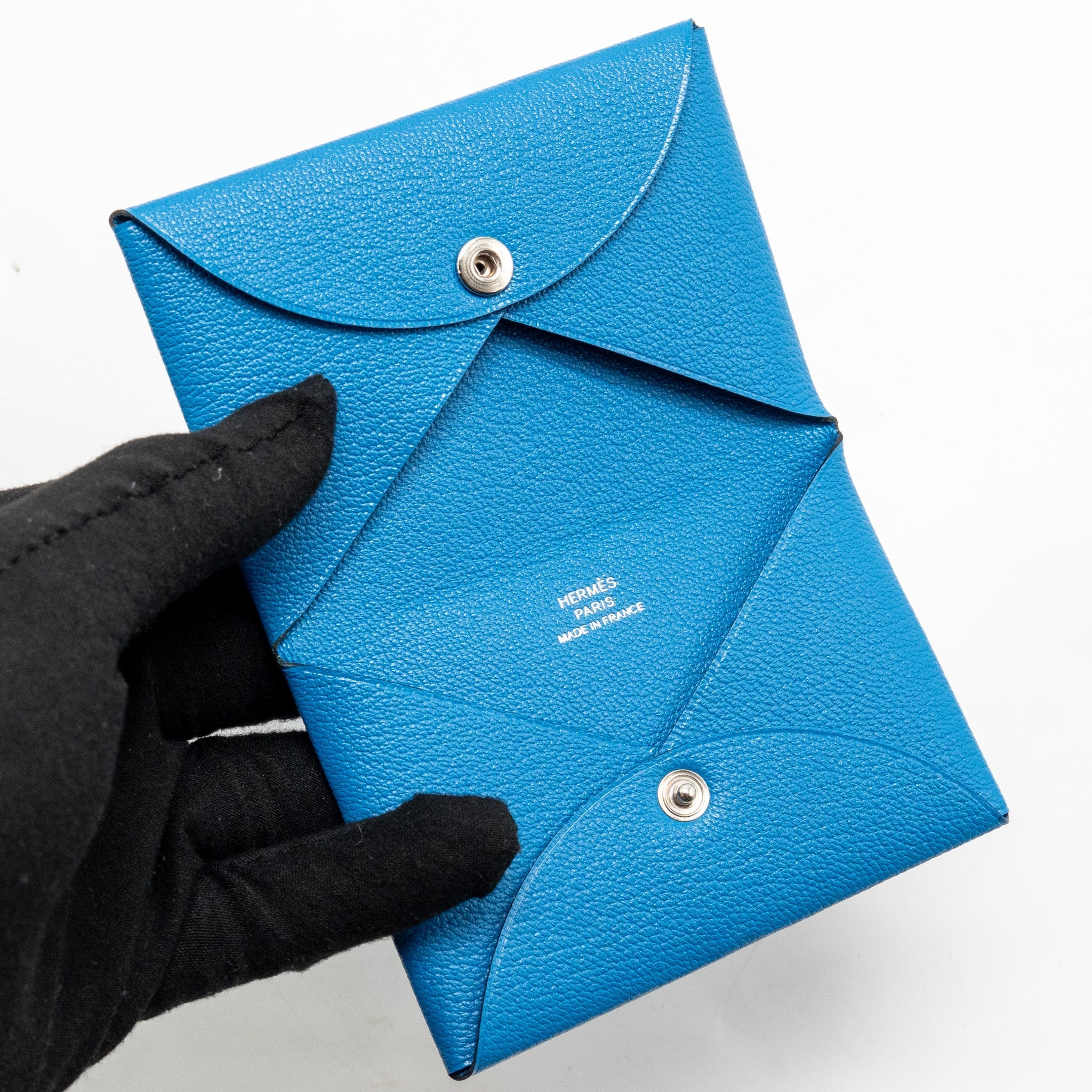 HERMES SPECIAL EDITION CALVI CARD HOLDER CHEVRE MYSORE BLUE BRIGHTON SHW