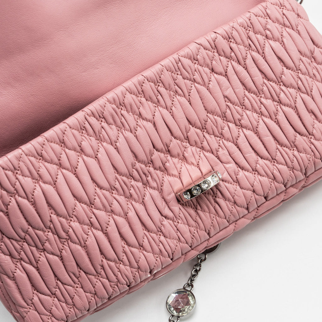MIU MIU CRYSTAL SHOULDER BAG LAMBSKIN PINK SHW