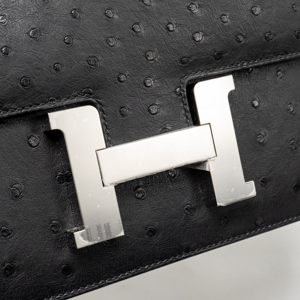 HERMES CONSTANCE 24 OSTRICH BLACK SHW