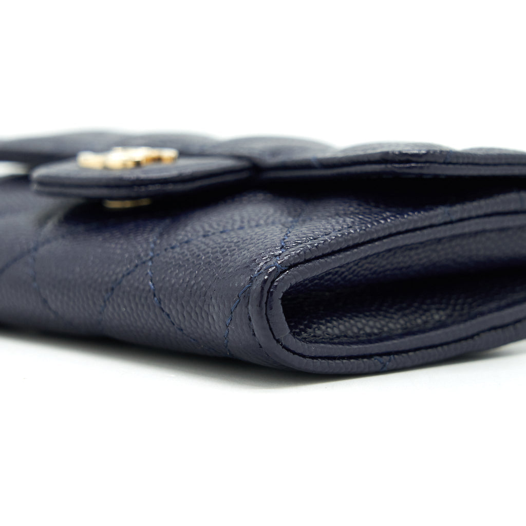 CHANEL CLASSIC FLAP CARD HOLDER CAVIAR NAVY LGHW