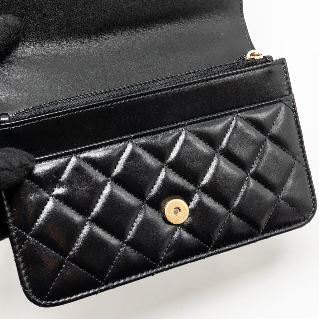 CHANEL GOLD CRUSH WALLET ON CHAIN CALFSKIN BLACK GHW (MICROCHIP)