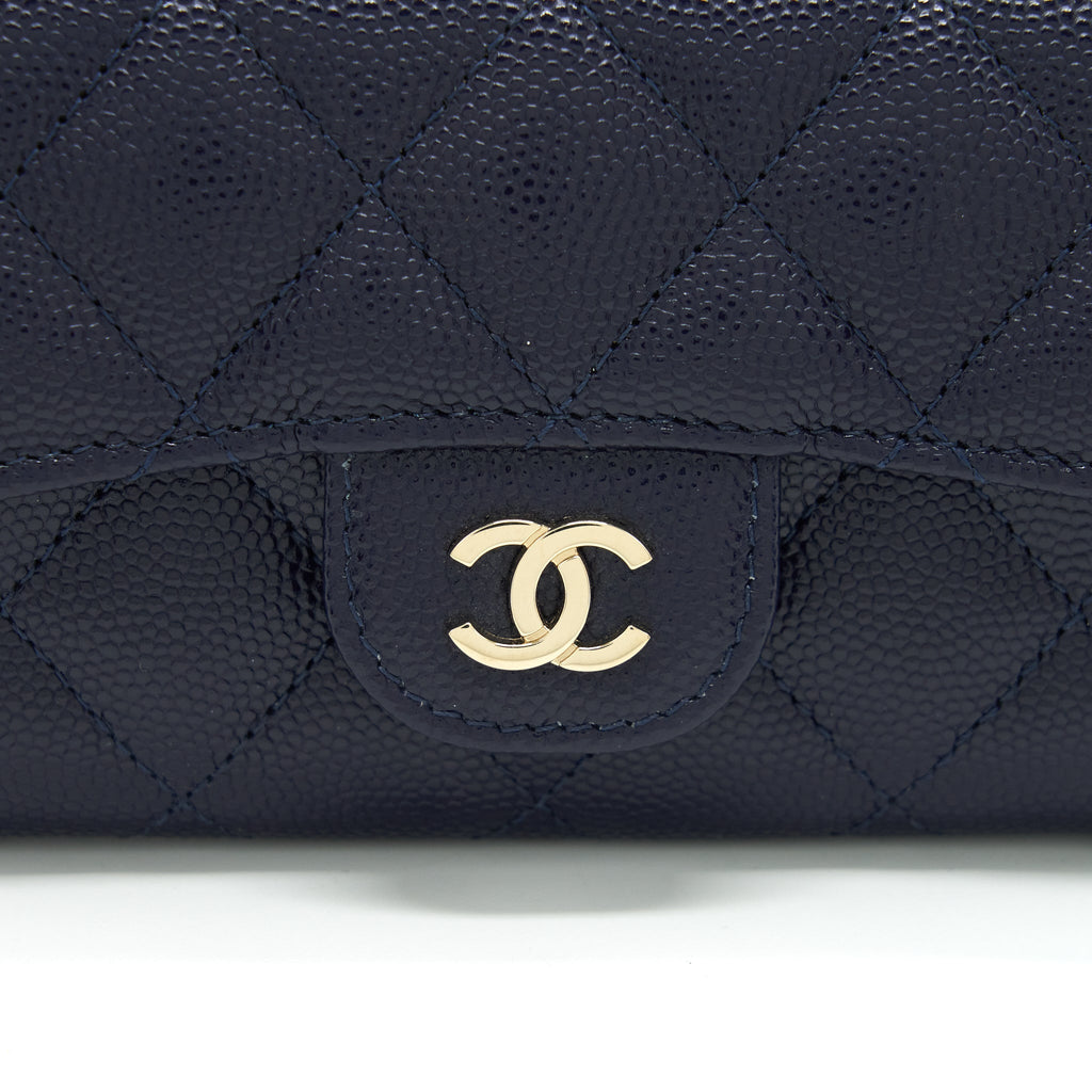 CHANEL CLASSIC FLAP CARD HOLDER CAVIAR NAVY LGHW