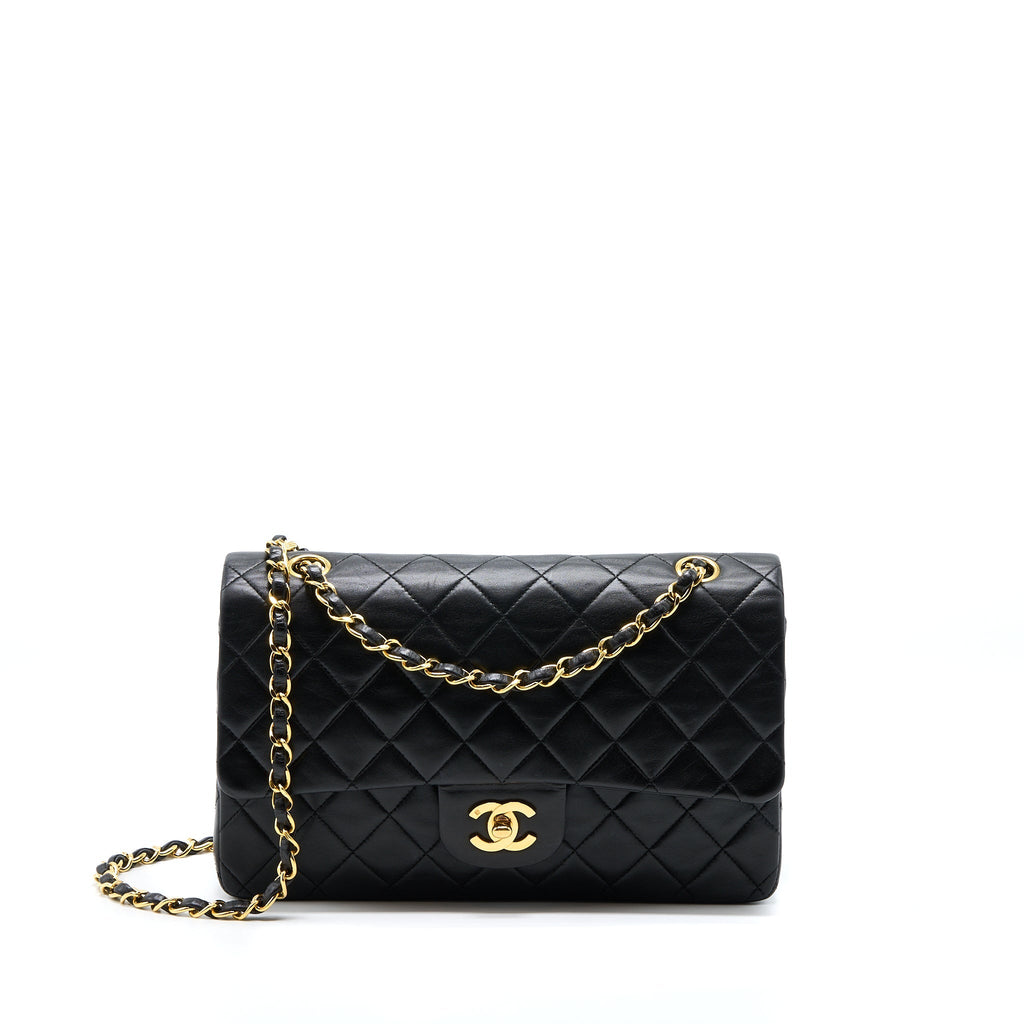 CHANEL VINTAGE MEDIUM FLAP BAG LAMBSKIN BLACK GHW