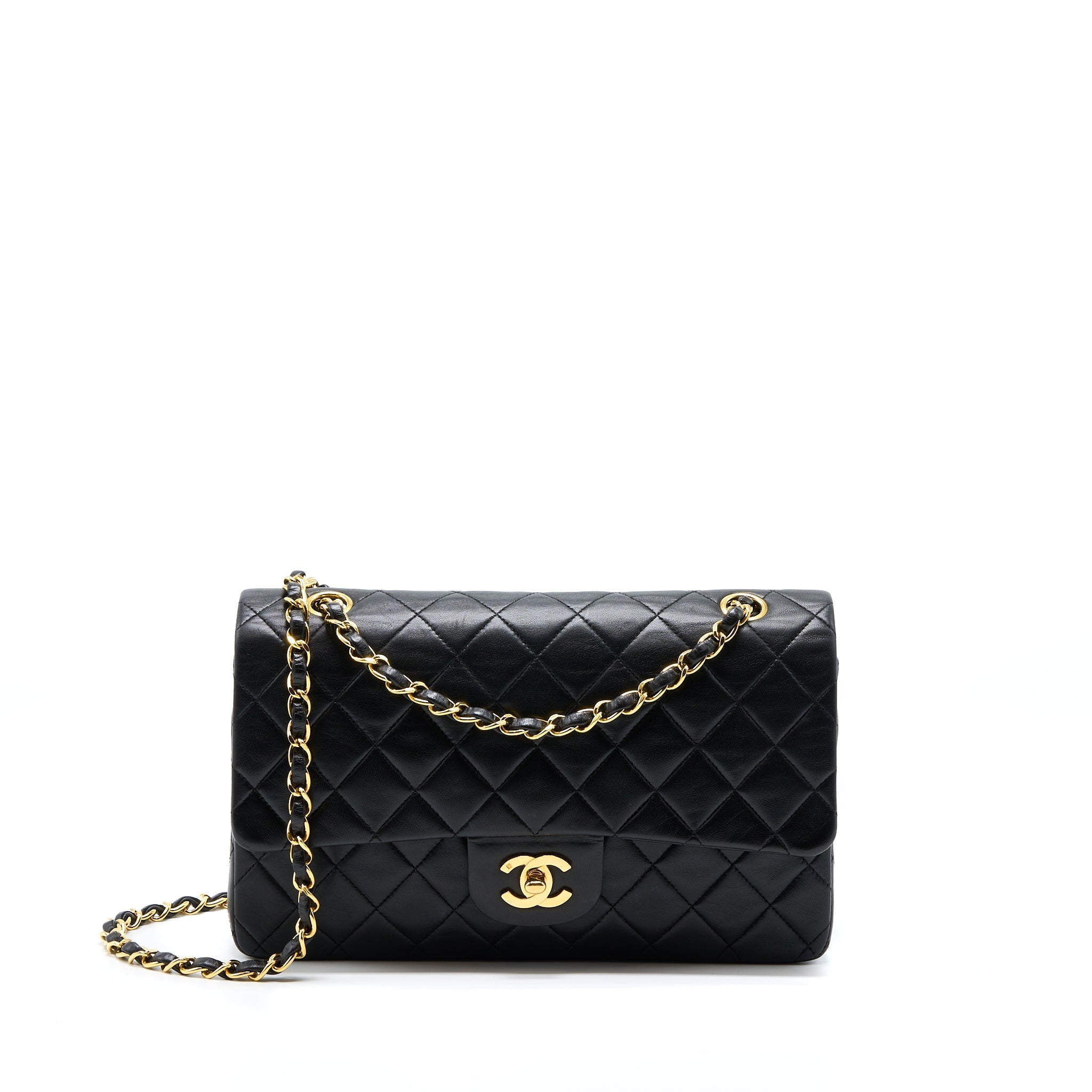 CHANEL VINTAGE MEDIUM FLAP BAG LAMBSKIN BLACK GHW