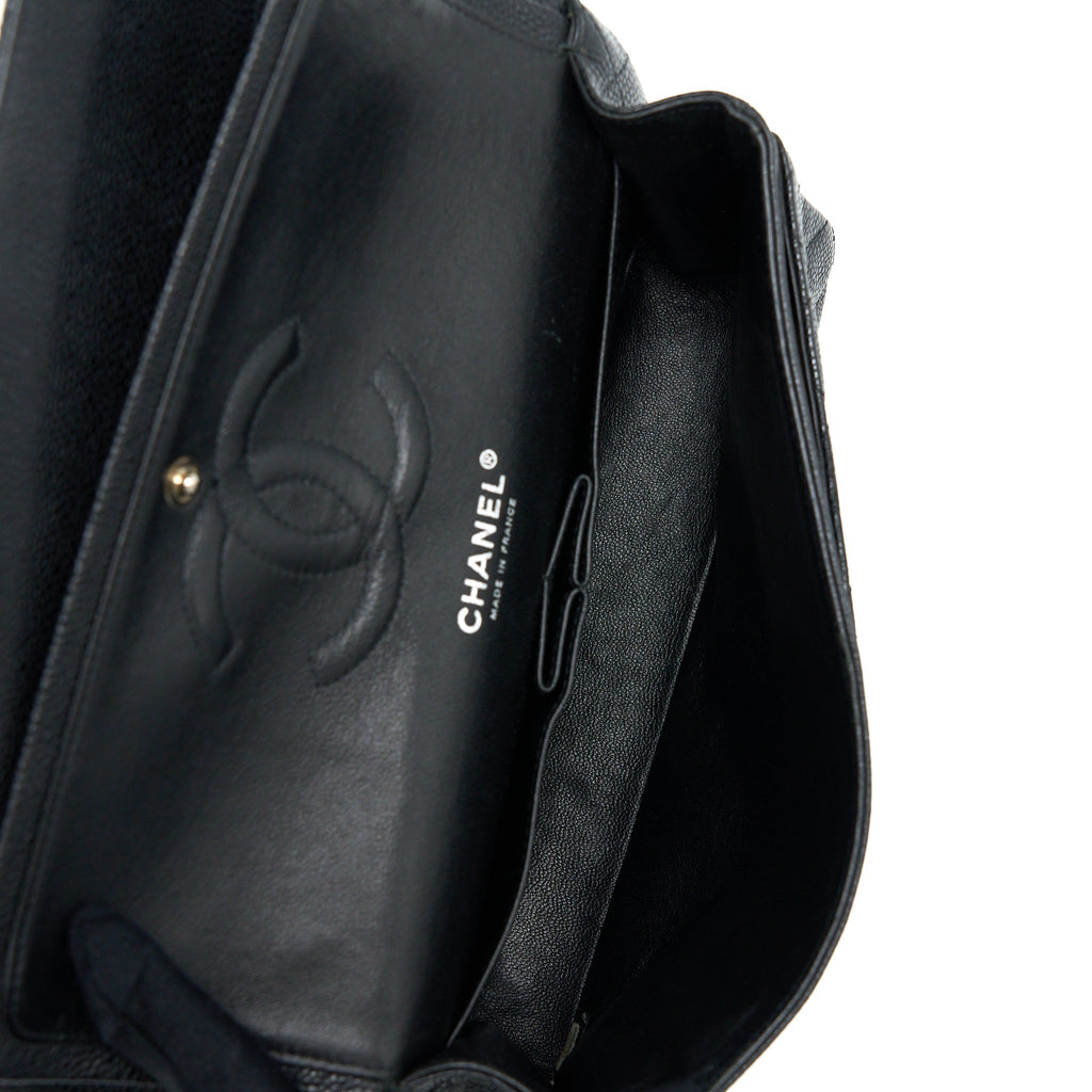 CHANEL MEDIUM CLASSIC DOUBLE FLAP BAG CAVIAR BLACK SHW