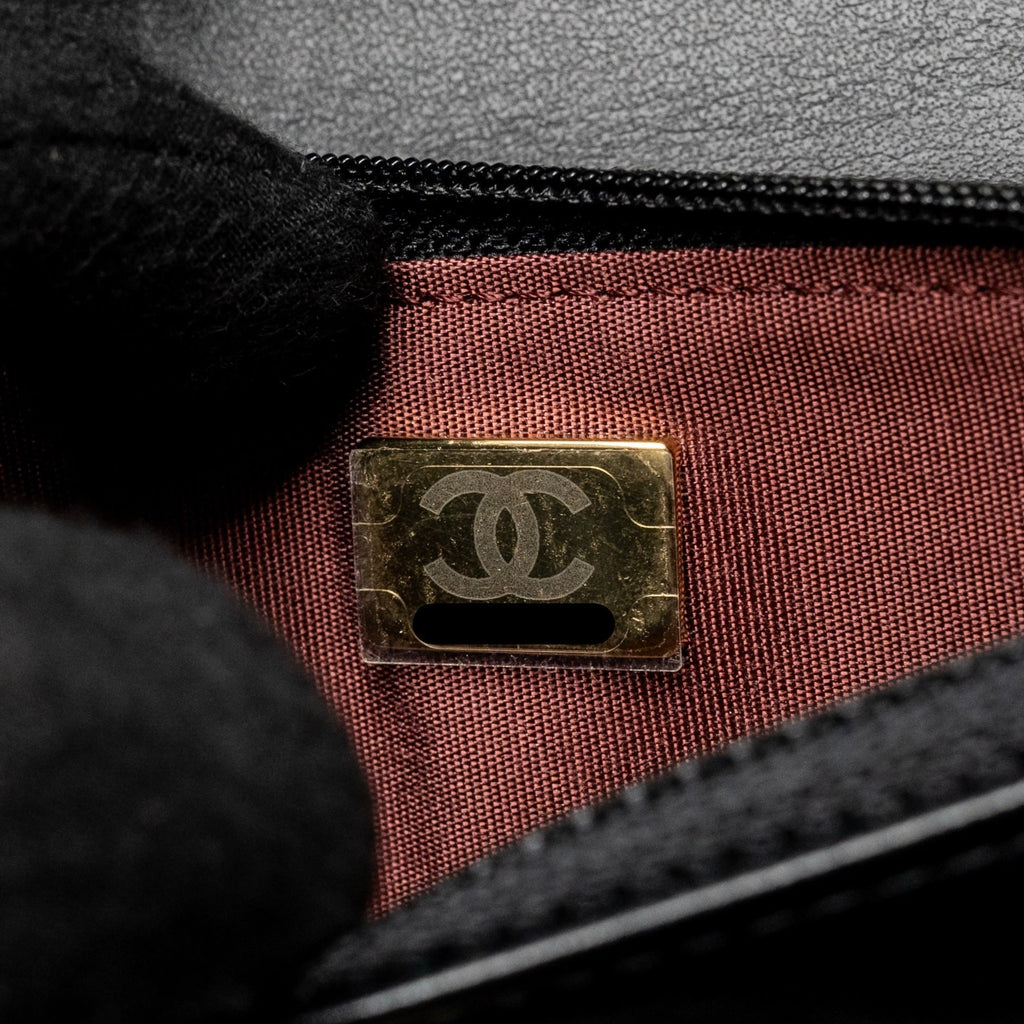 CHANEL GOLD CRUSH WALLET ON CHAIN CALFSKIN BLACK GHW (MICROCHIP)