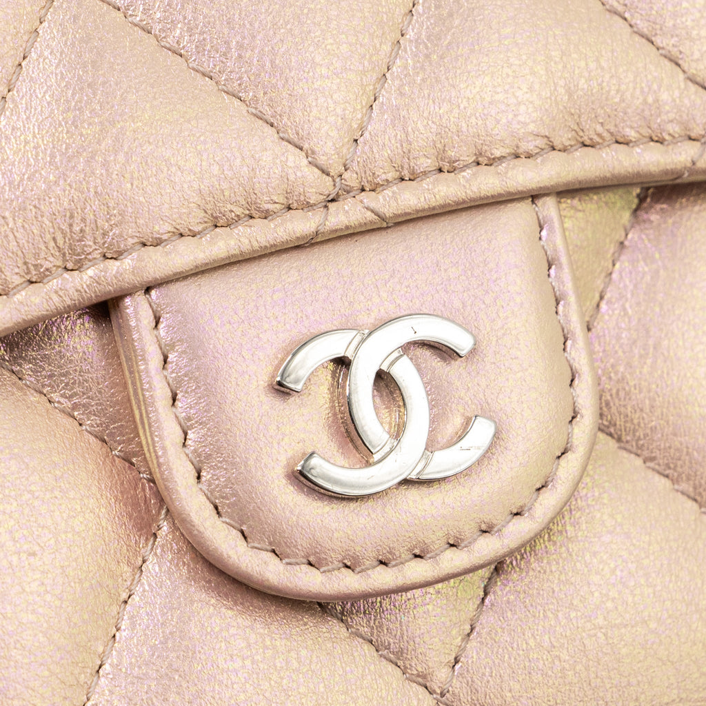CHANEL CLASSIC SMALL COMPACT WALLET CALFSKIN IRIDESCENT PINK SHW