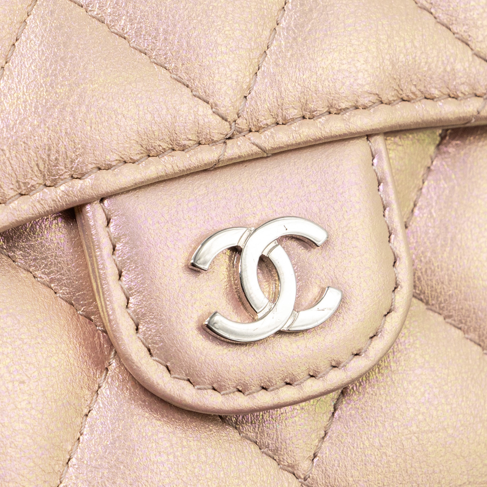 CHANEL CLASSIC SMALL COMPACT WALLET CALFSKIN IRIDESCENT PINK SHW
