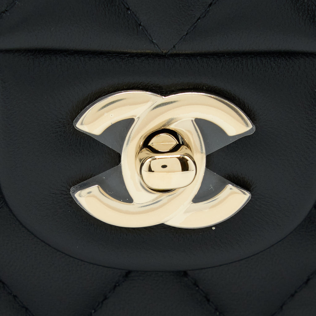 CHANEL TOP HANDLE MINI RECTANGULAR FLAP BAG LAMBSKIN BLACK LGHW (MICROCHIP)