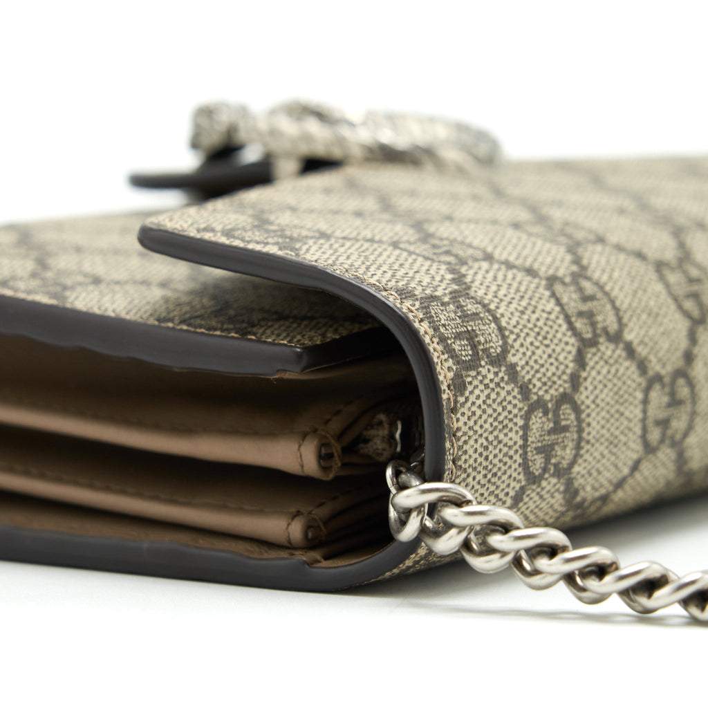 GUCCI DIONYSUS CHAIN WALLET BEIGE GG SUPREME CANVAS AND LEATHER SHW