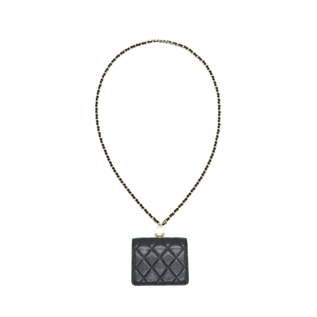 CHANEL FLAP COIN PURSE WITH CHAIN BLACK CAVIAR LGHW