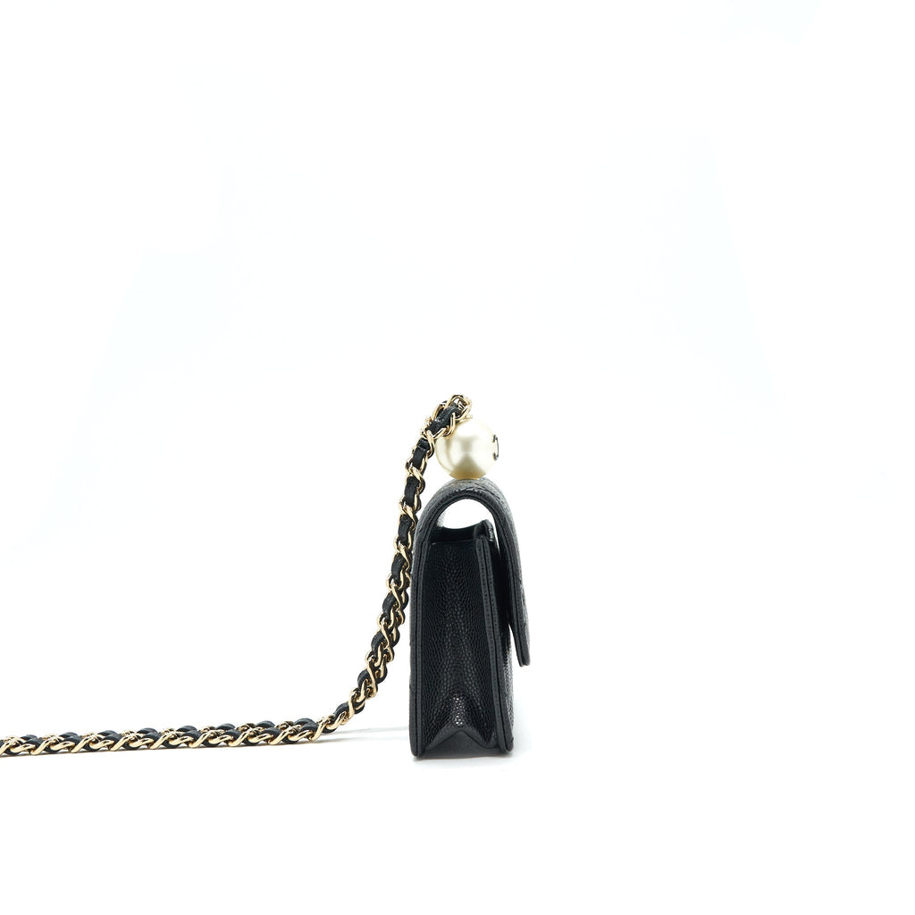 CHANEL FLAP COIN PURSE WITH CHAIN BLACK CAVIAR LGHW