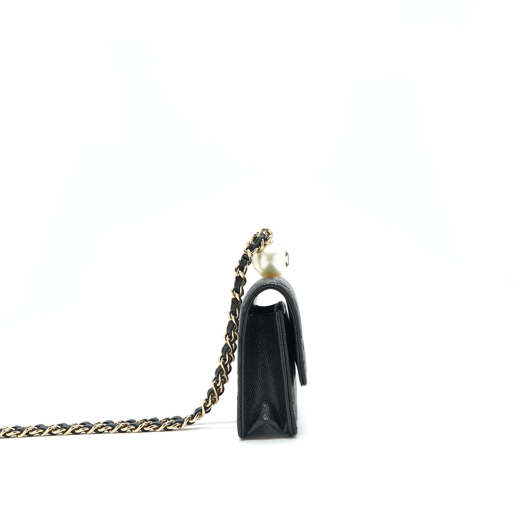 CHANEL FLAP COIN PURSE WITH CHAIN BLACK CAVIAR LGHW