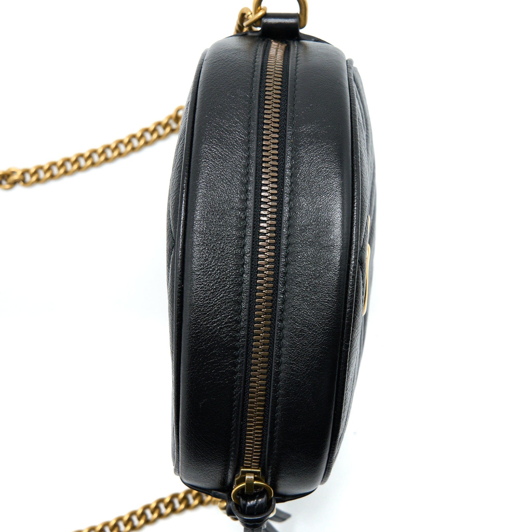 GUCCI GG MORMONT ROUND SHOULDER BAG CALFSKIN BLACK GHW
