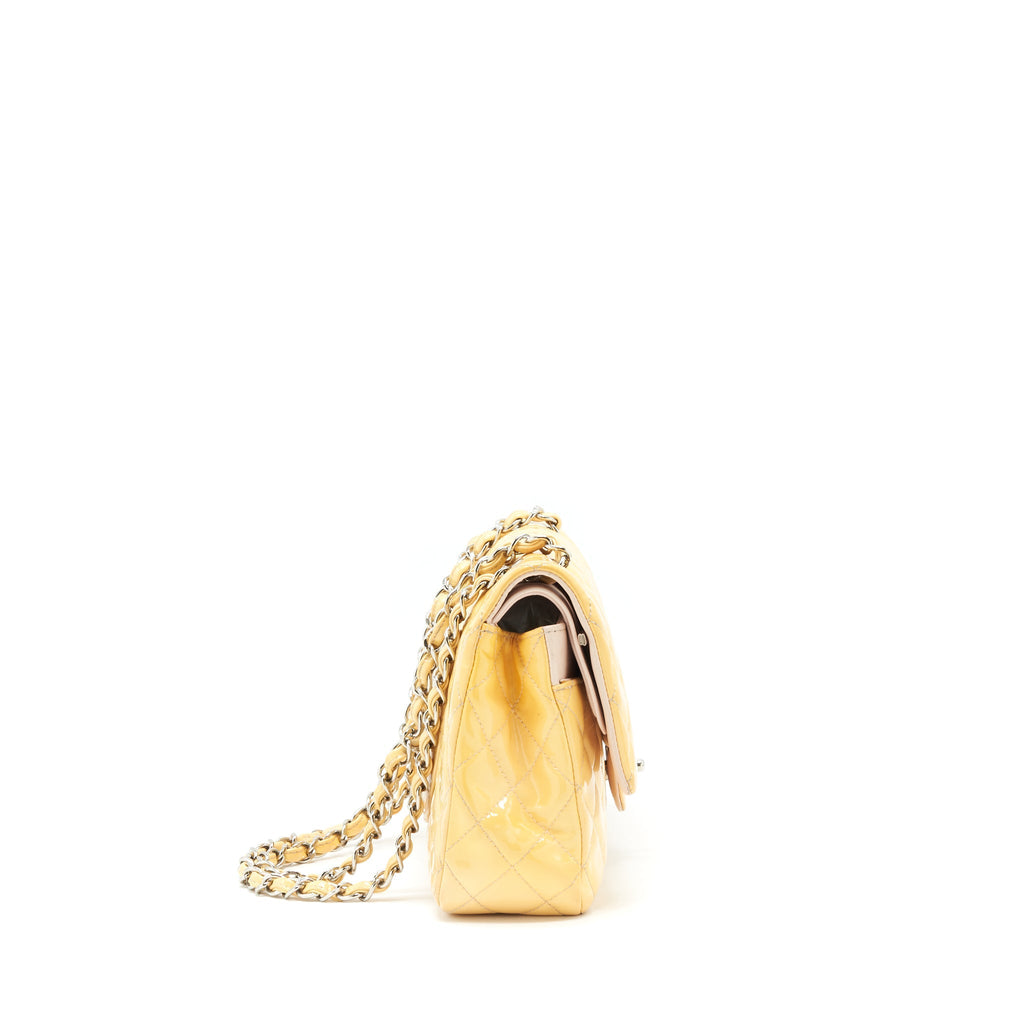 CHANEL MEDIUM CLASSIC DOUBLE FLAP BAG YELLOW PATENT SHW