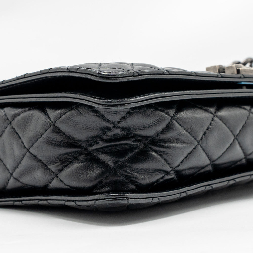 CHANEL MULTI CHAIN BOY BAG CALFSKIN/TWEED BLACK SHW