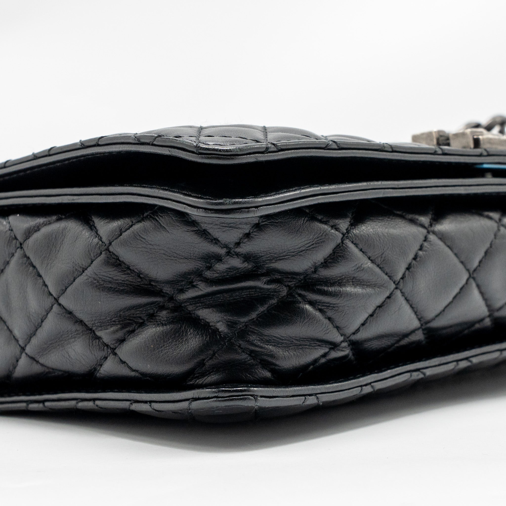 CHANEL MULTI CHAIN BOY BAG CALFSKIN/TWEED BLACK SHW