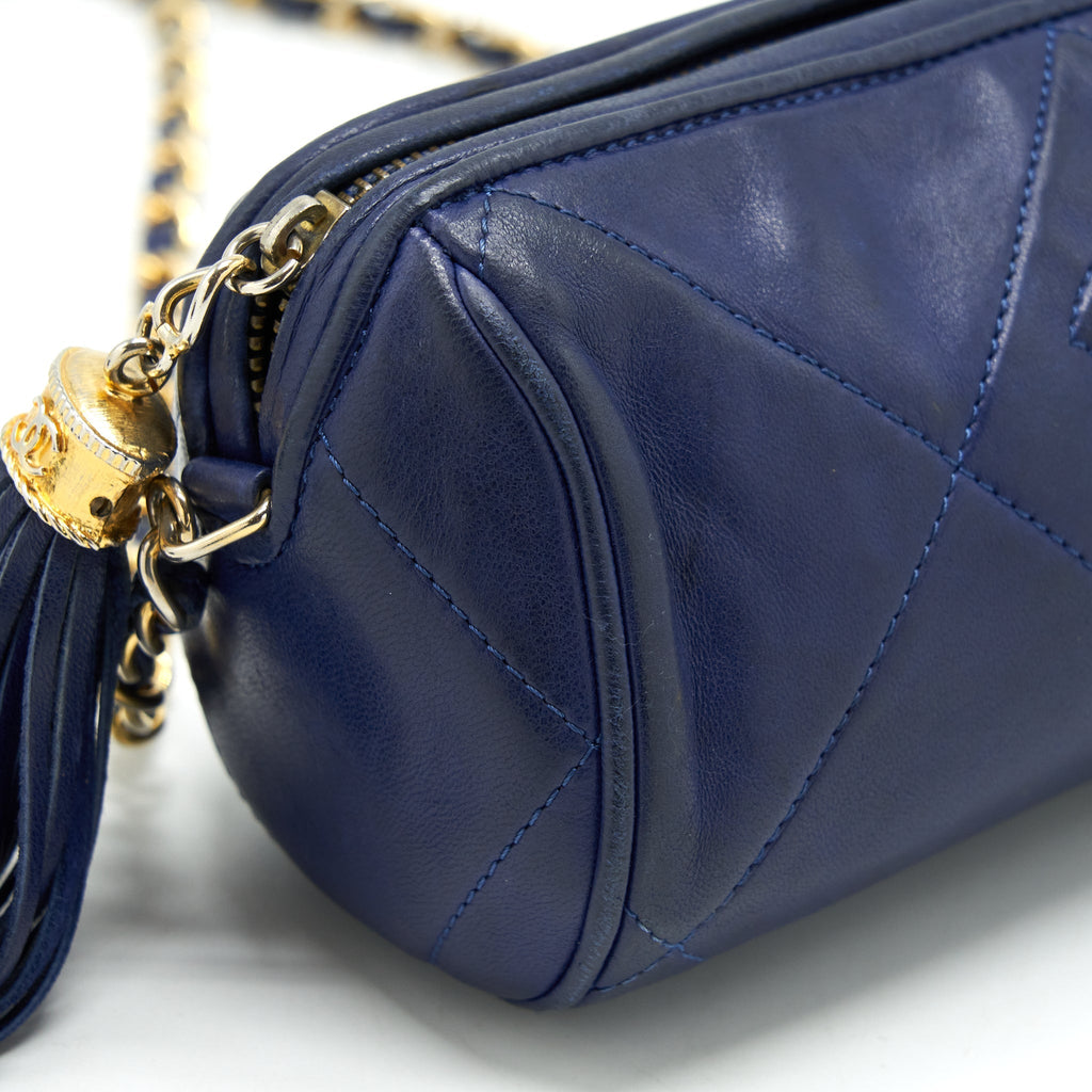 CHANEL VINTAGE BARREL BAG LAMBSKIN NAVY GHW