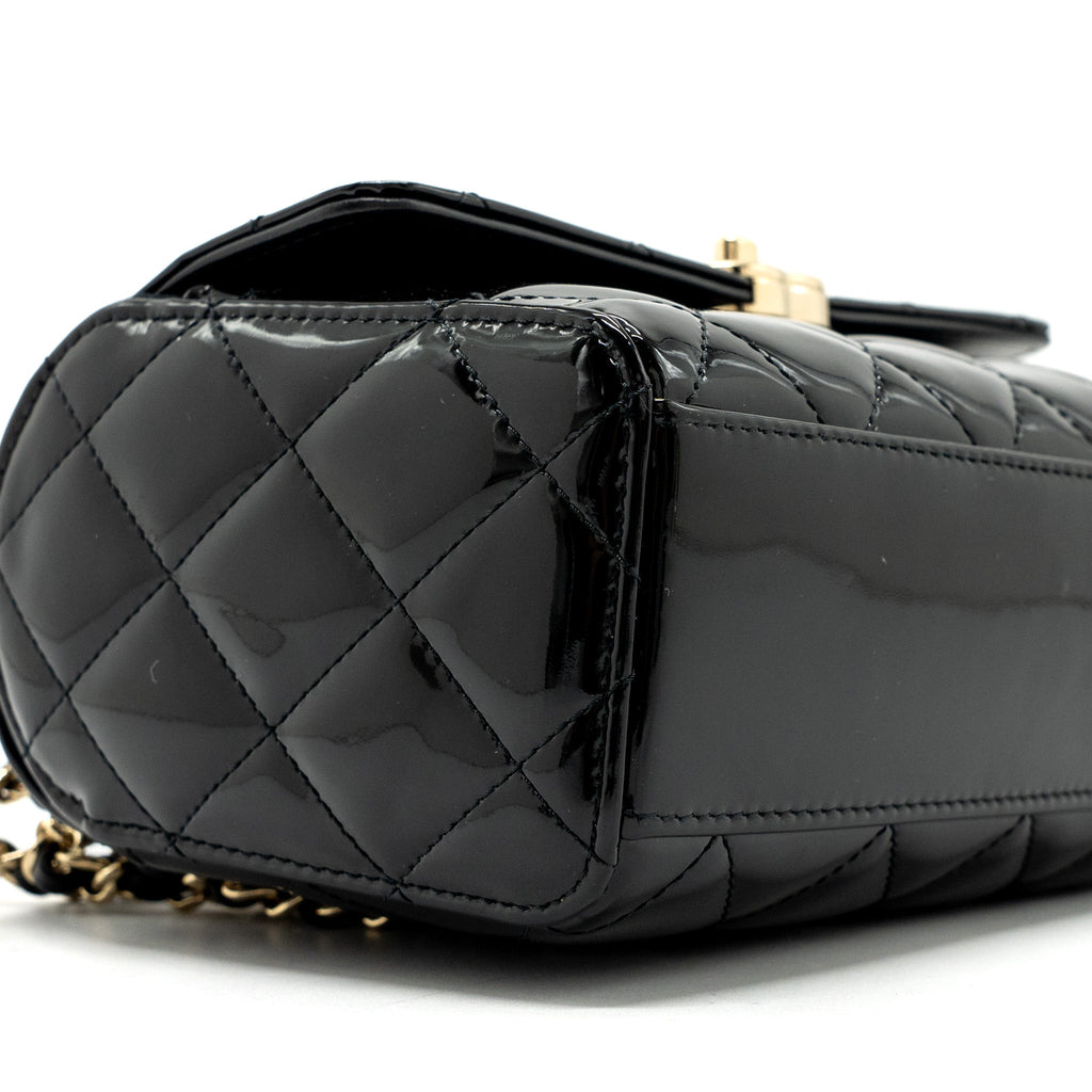CHANEL SMALL TRENDY CC DUAL FLAP BAG PATENT BLACK LGHW (MICROCHIP)
