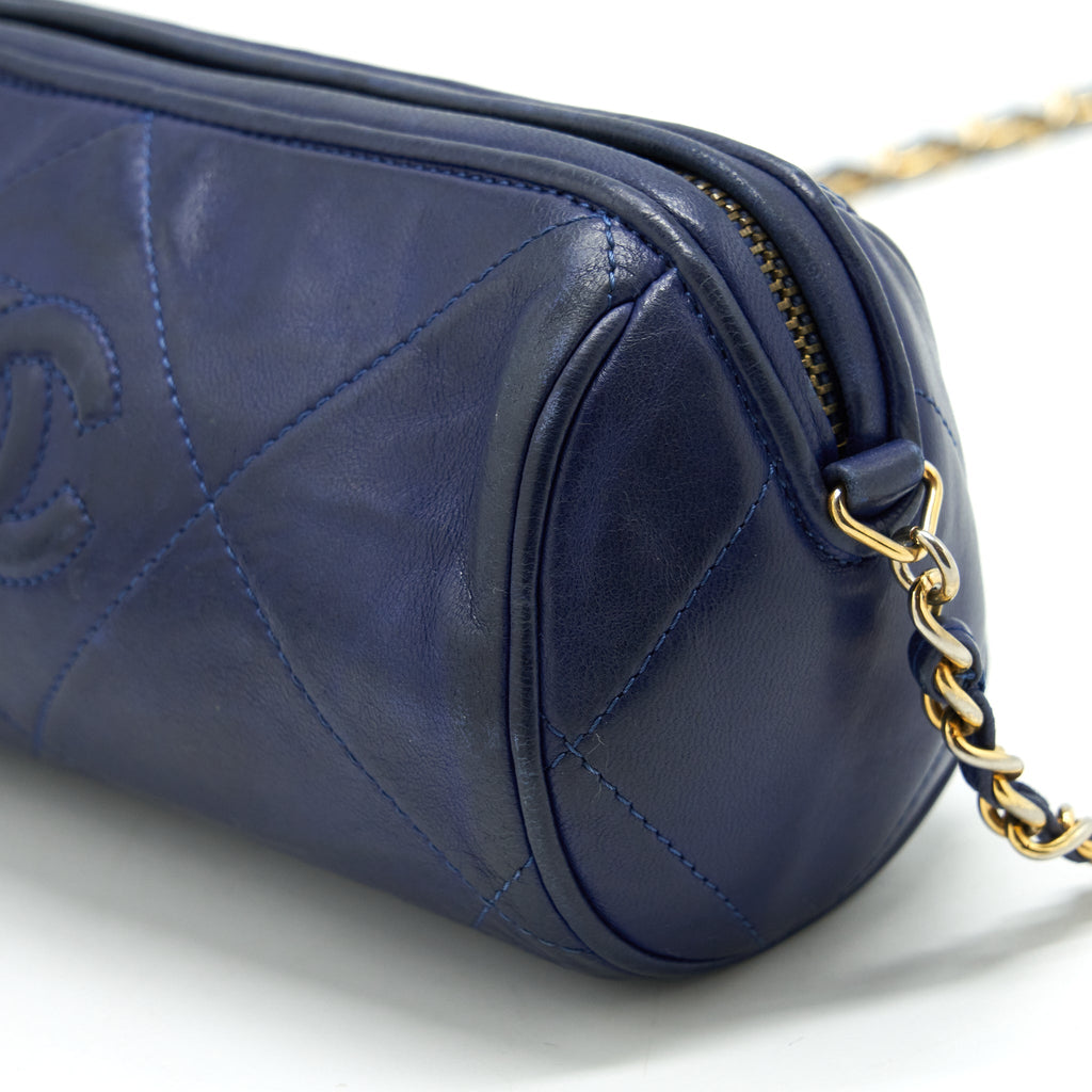 CHANEL VINTAGE BARREL BAG LAMBSKIN NAVY GHW