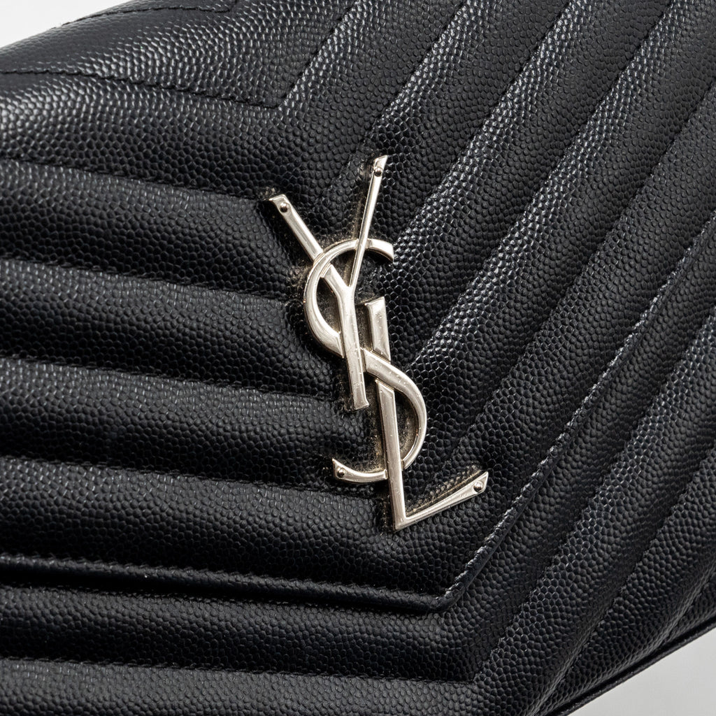 SAINT LAURENT ENVELOP CHAIN BAG GRAINED CALFSKIN BLACK SHW