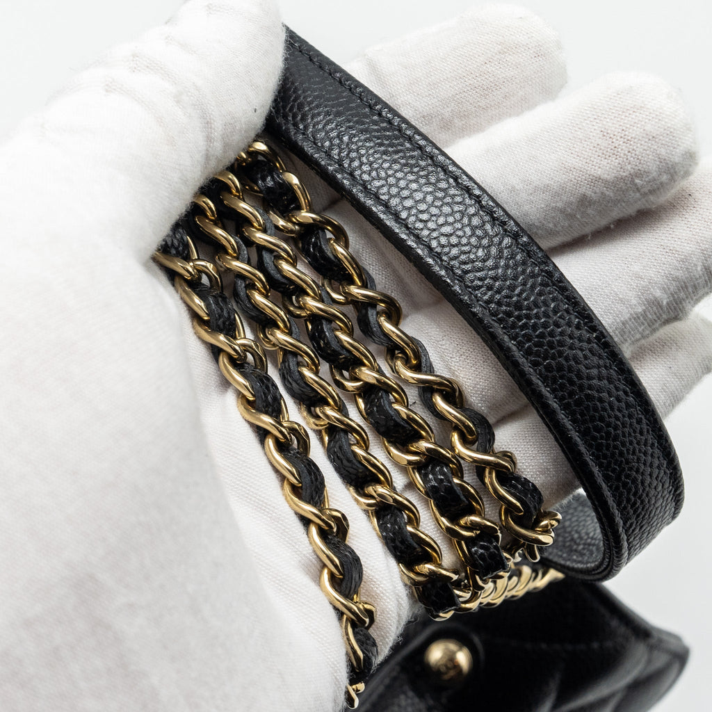 CHANEL MINI BUSINESS AFFINITY FLAP BAG WITH CHAIN CAVIAR BLACK LGHW (MICROCHIP)