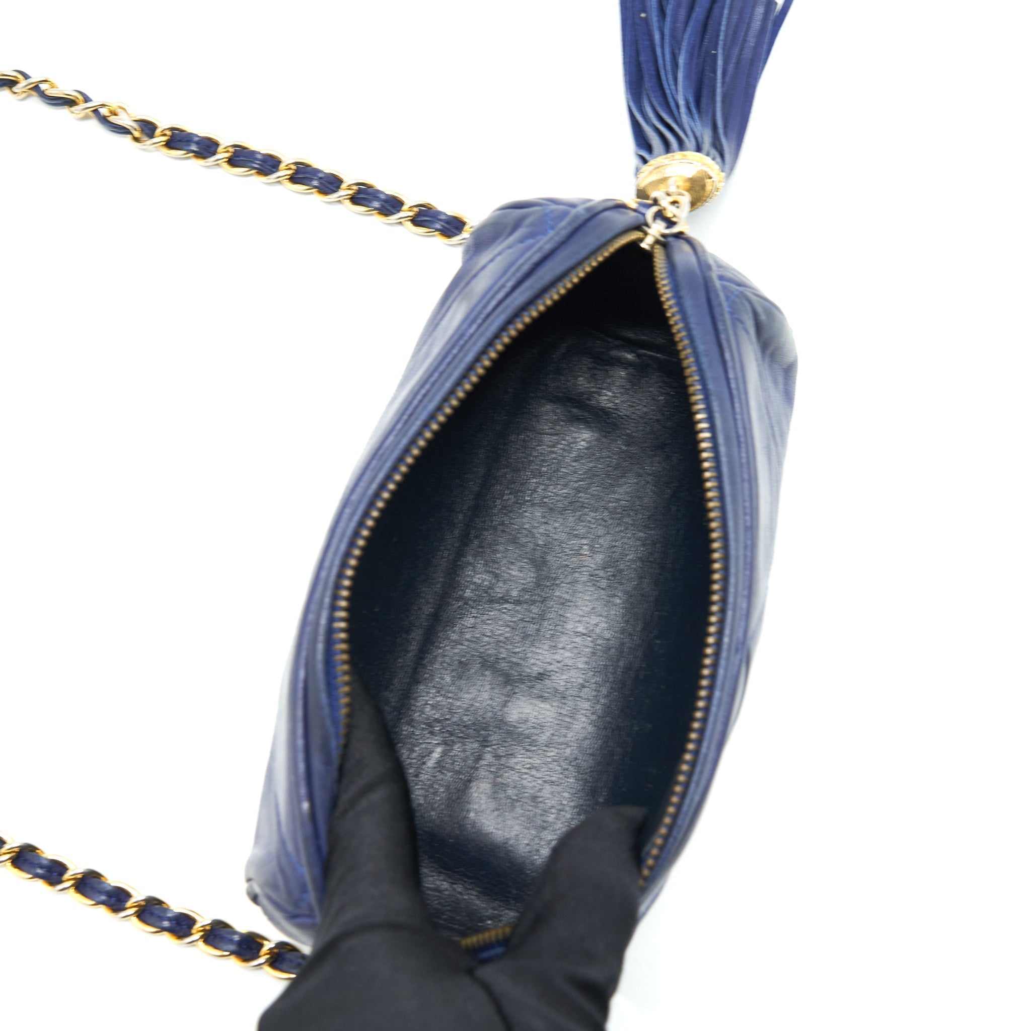 CHANEL VINTAGE BARREL BAG LAMBSKIN NAVY GHW