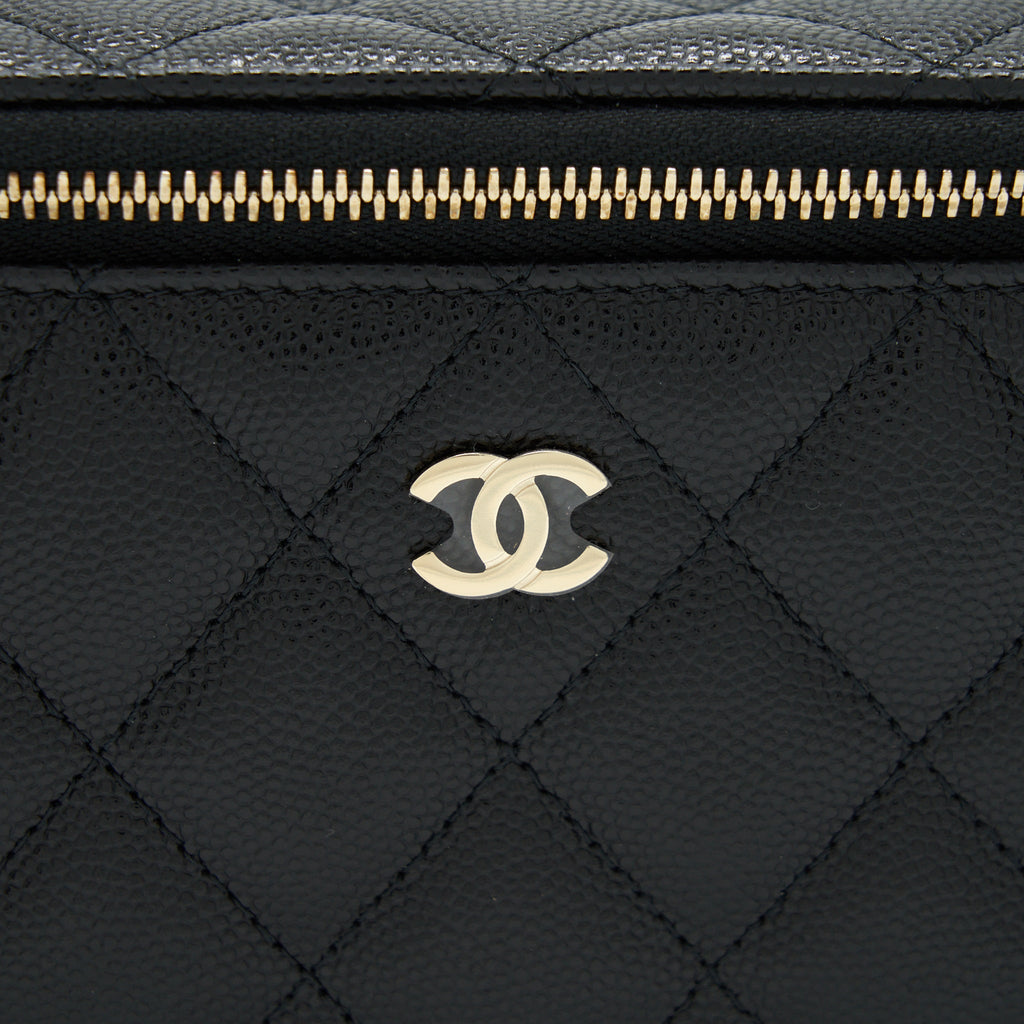 CHANEL 22S LONG VANITY WITH CHAIN CAVIAR BLACK LGHW