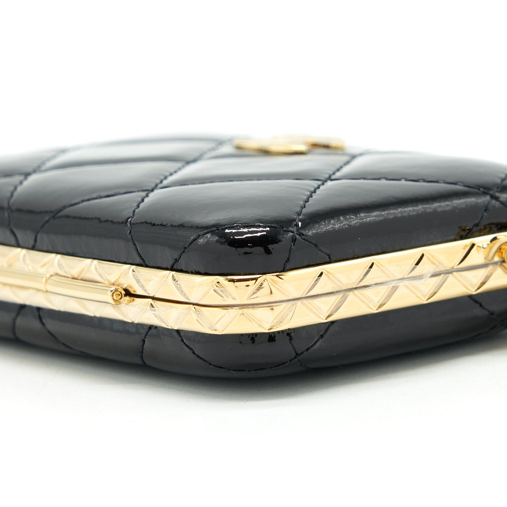 CHANEL 21A MINI CLIP BOX WITH CHAIN PATENT BLACK LGHW