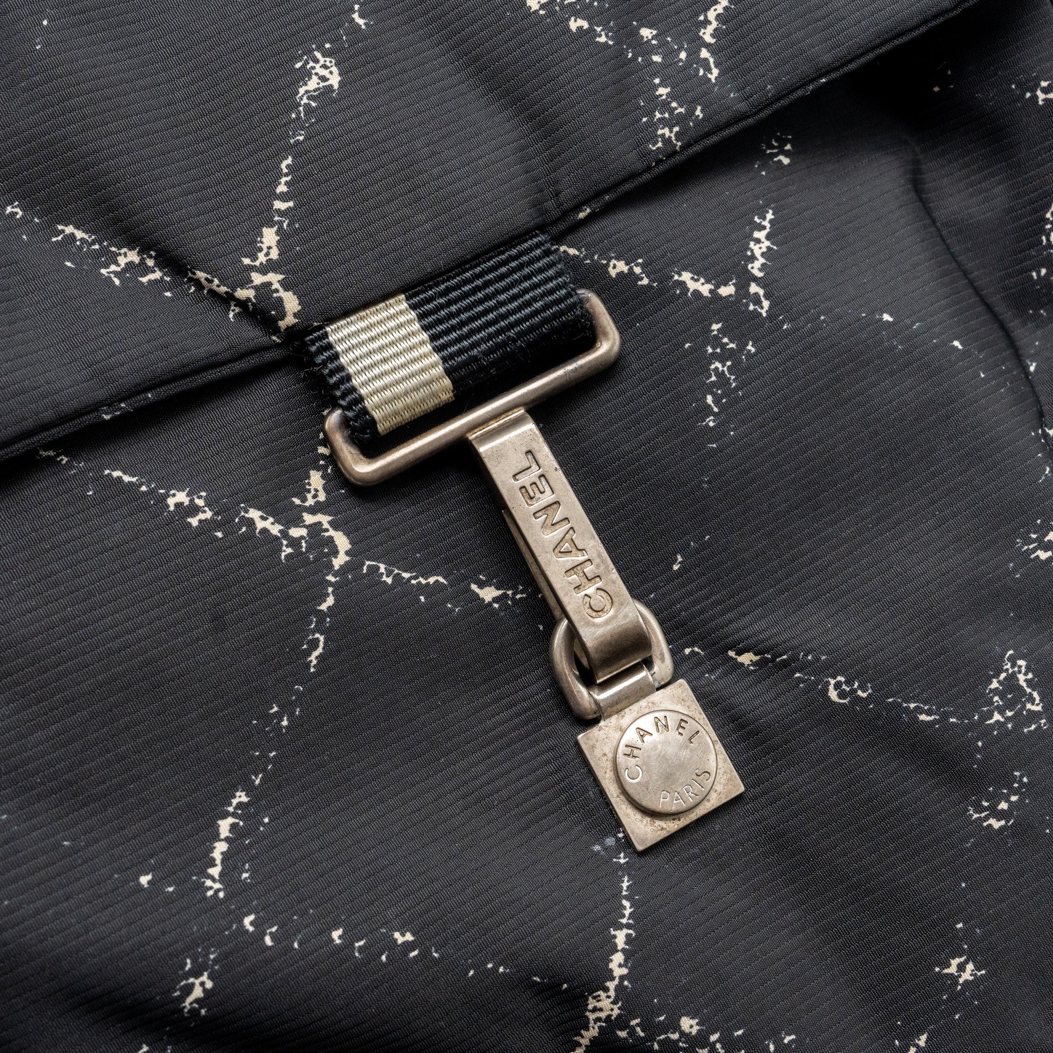 CHANEL TRAVEL LINE CHECK NYLON BACKPACK BLACK/WHITE RUTHENIUM HARDWARE
