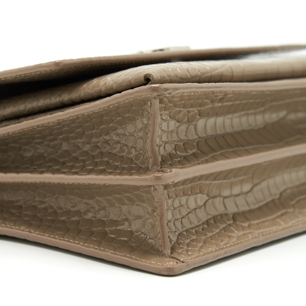 SAINT LAURENT (YSL) MEDIUM SUNSET CROC-EMBOSSED SHINY LIGHT BRONZE SHW