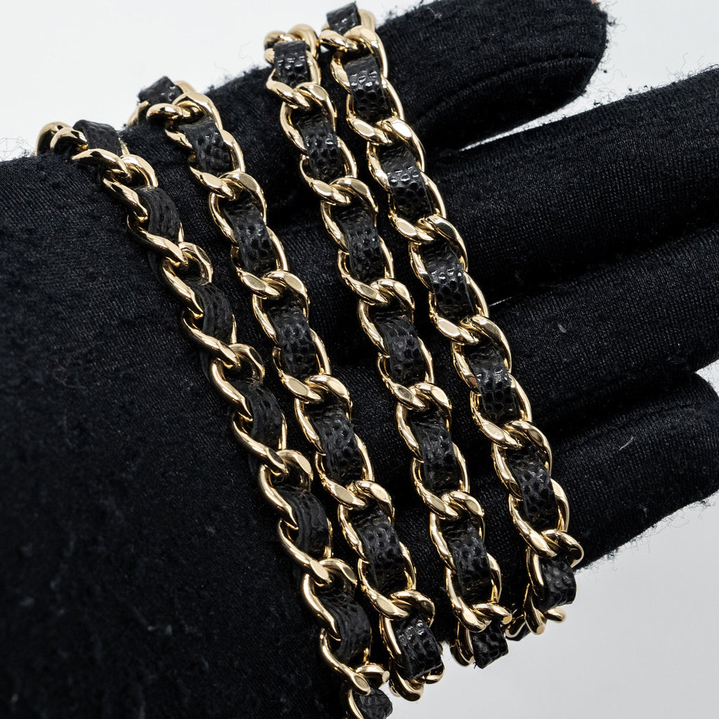 CHANEL DETAILED LOGO WALLET ON CHAIN BLACK CAVIAR LGHW (MICROCHIP)