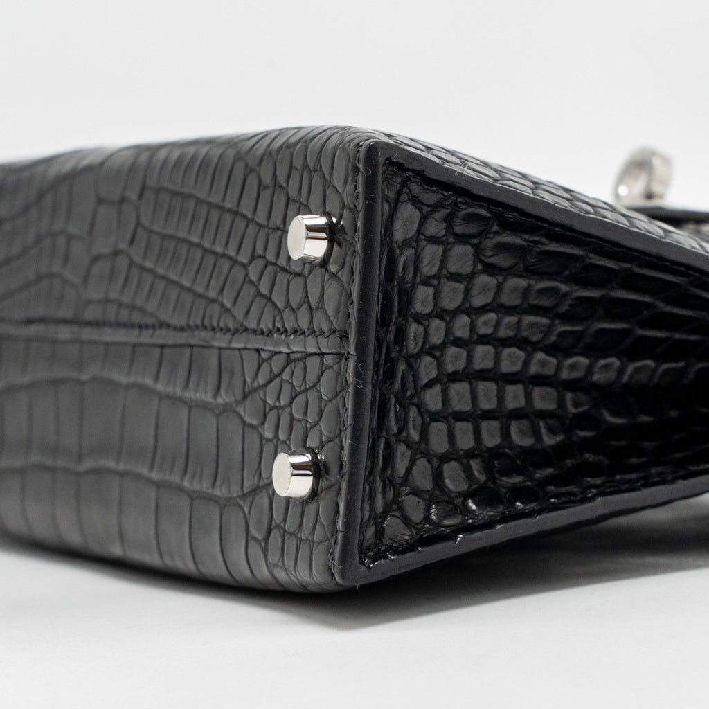 HERMES MINI KELLY II ALLIGATOR MISSSISSIPPIENSIS MATT BLACK SHW