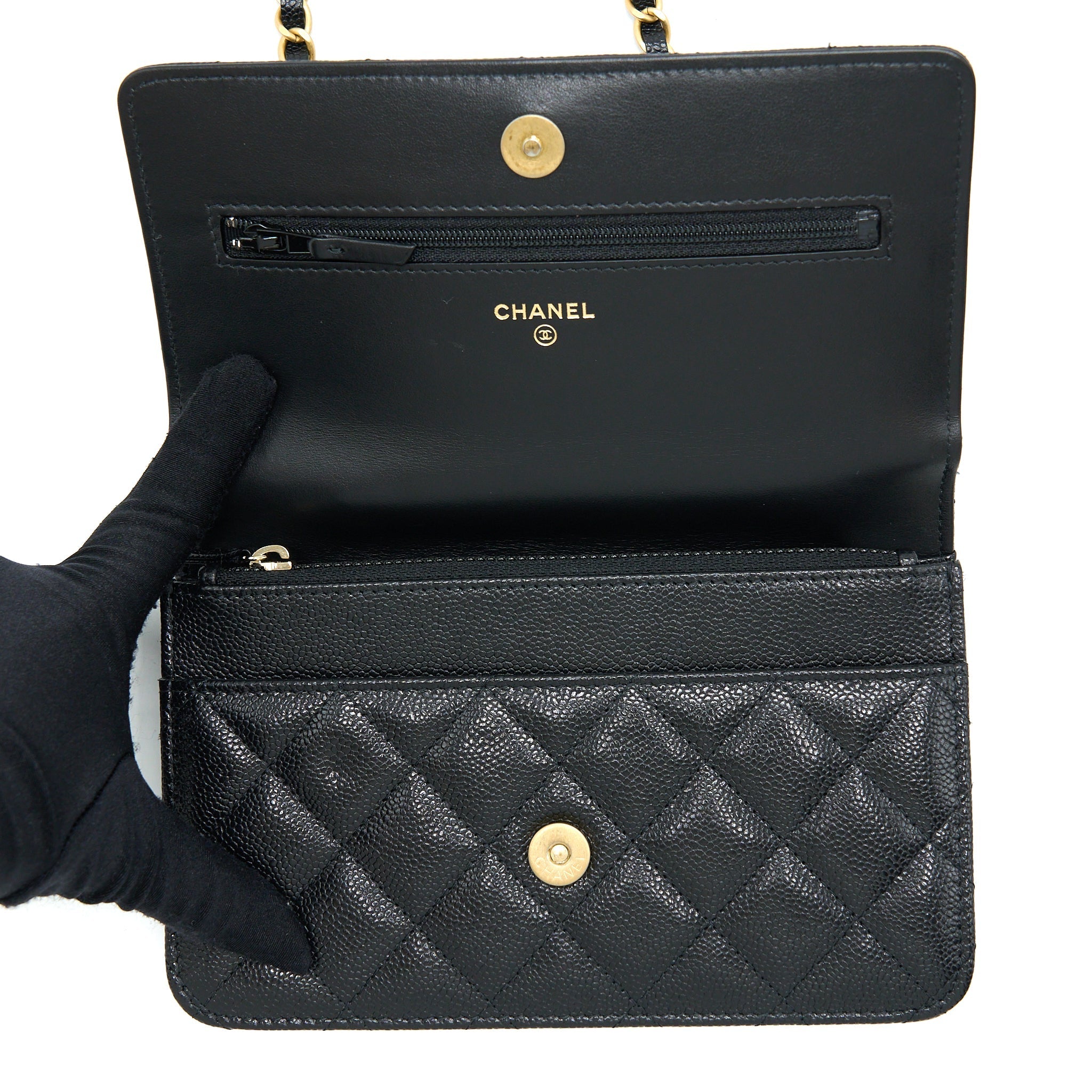 CHANEL TOP HANDLE WALLET ON CHAIN CAVIAR BLACK GHW (MICROCHIP)