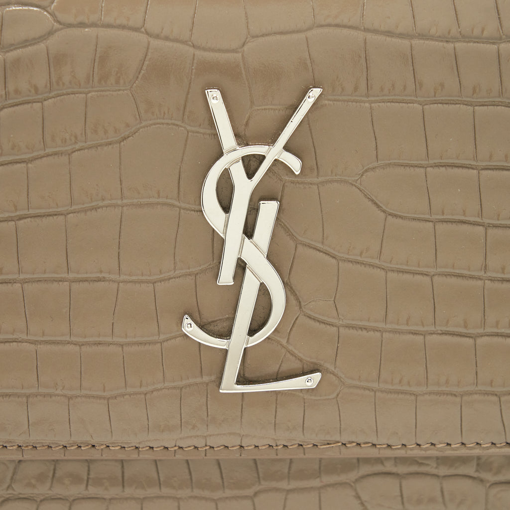 SAINT LAURENT (YSL) MEDIUM SUNSET CROC-EMBOSSED SHINY LIGHT BRONZE SHW
