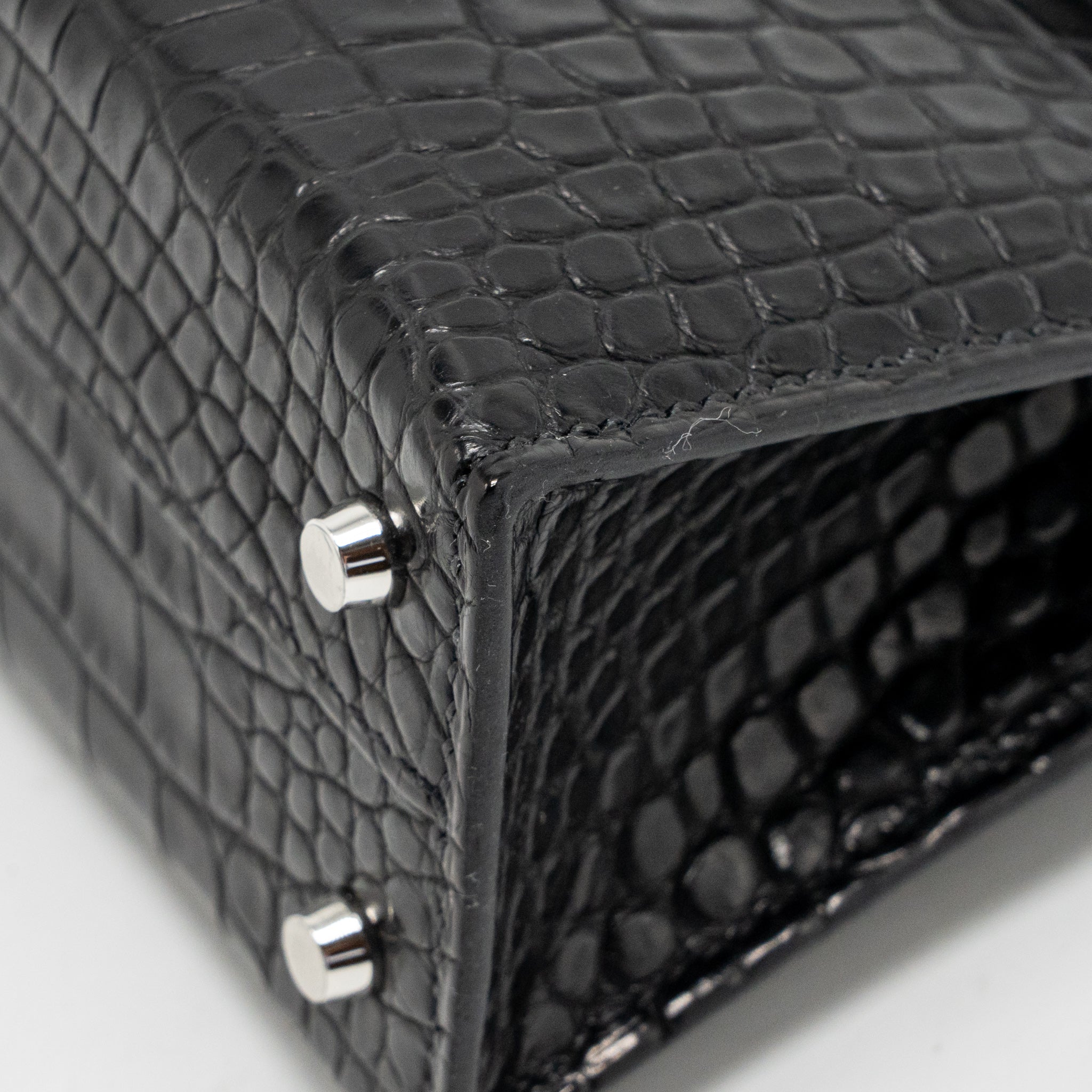 HERMES MINI KELLY II ALLIGATOR MISSSISSIPPIENSIS MATT BLACK SHW
