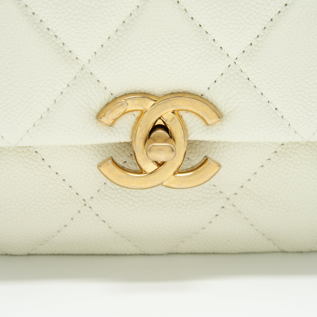 CHANEL 22S MELODY MEDIUM FLAP BAG CAVIAR WHITE GHW (MICROCHIP)