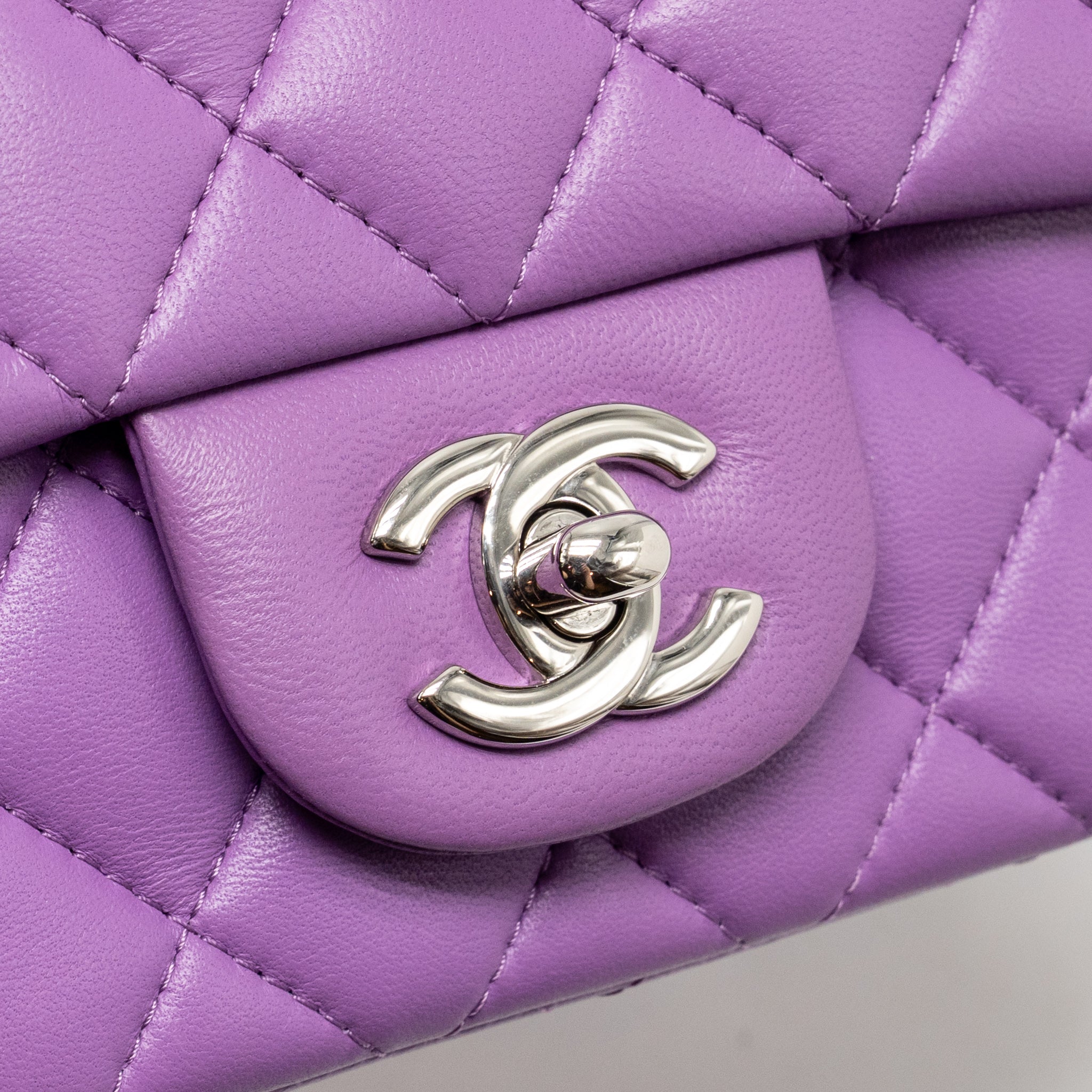CHANEL MINI SQUARE FLAP BAG LAMBSKIN PURPLE SHW