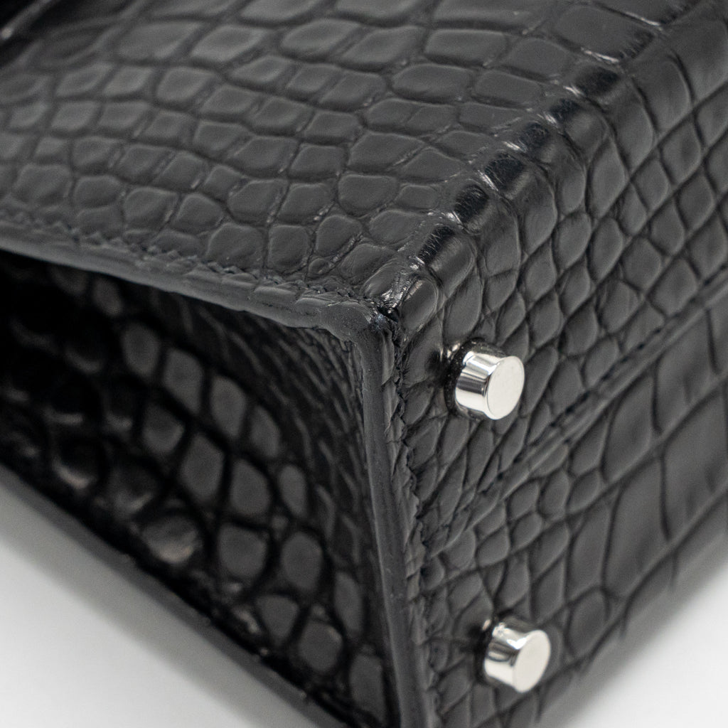 HERMES MINI KELLY II ALLIGATOR MISSSISSIPPIENSIS MATT BLACK SHW
