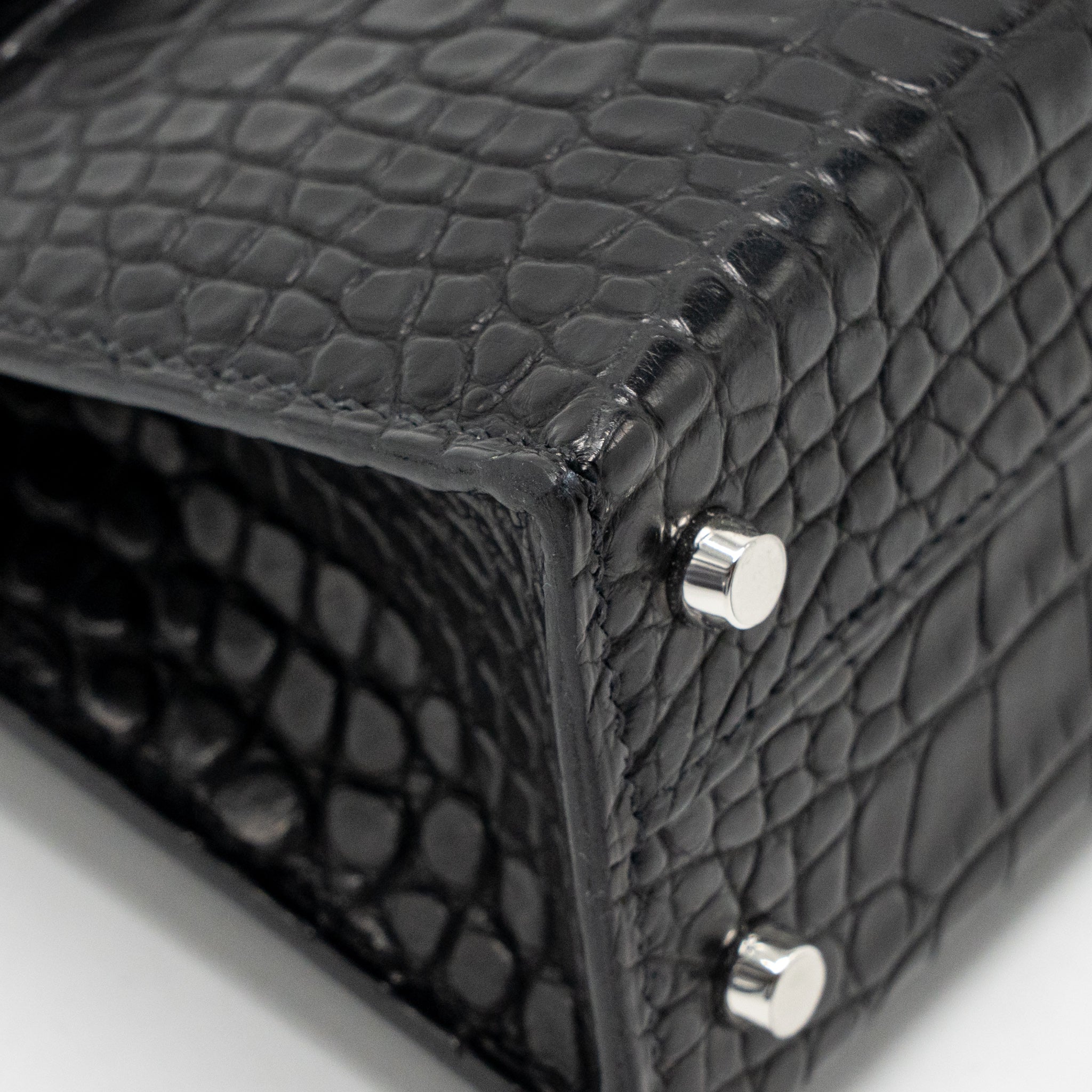 HERMES MINI KELLY II ALLIGATOR MISSSISSIPPIENSIS MATT BLACK SHW