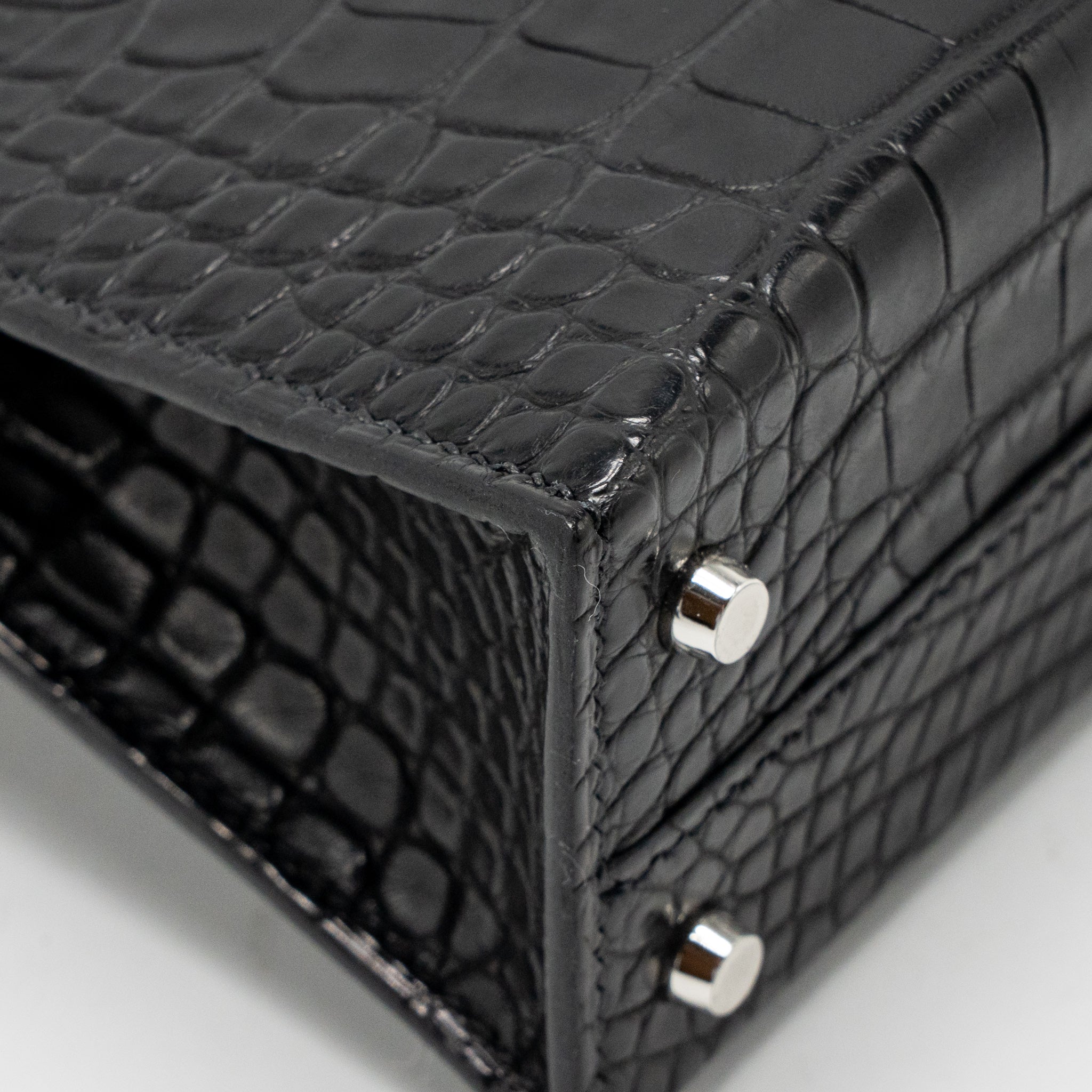 HERMES MINI KELLY II ALLIGATOR MISSSISSIPPIENSIS MATT BLACK SHW