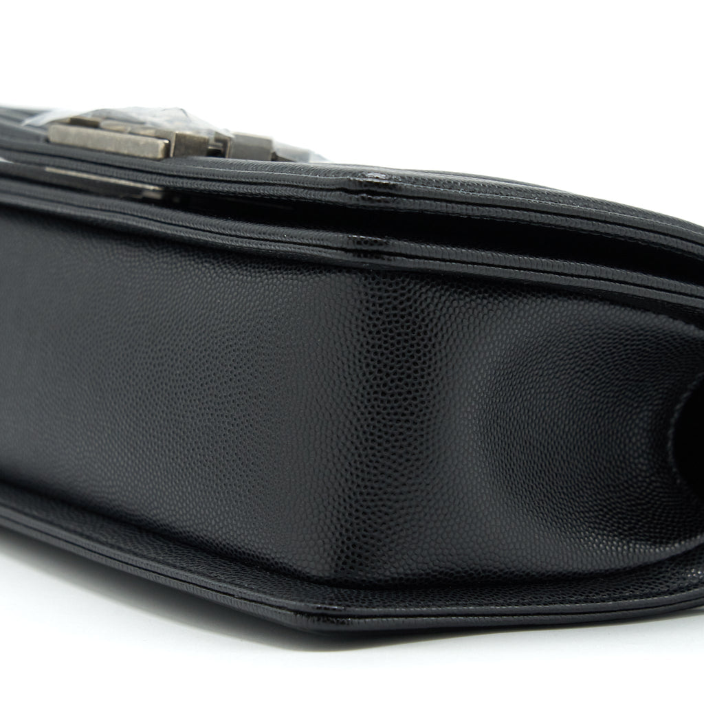 CHANEL SMALL BOY BAG CAVIAR BLACK RUTHENIUM SLIVER HARDWARE (MICROCHIP)
