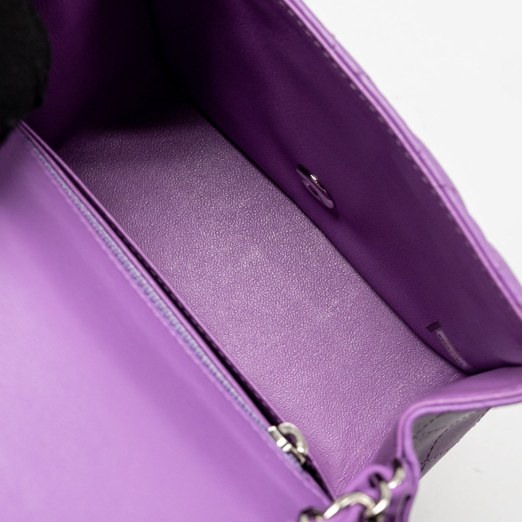 CHANEL MINI SQUARE FLAP BAG LAMBSKIN PURPLE SHW