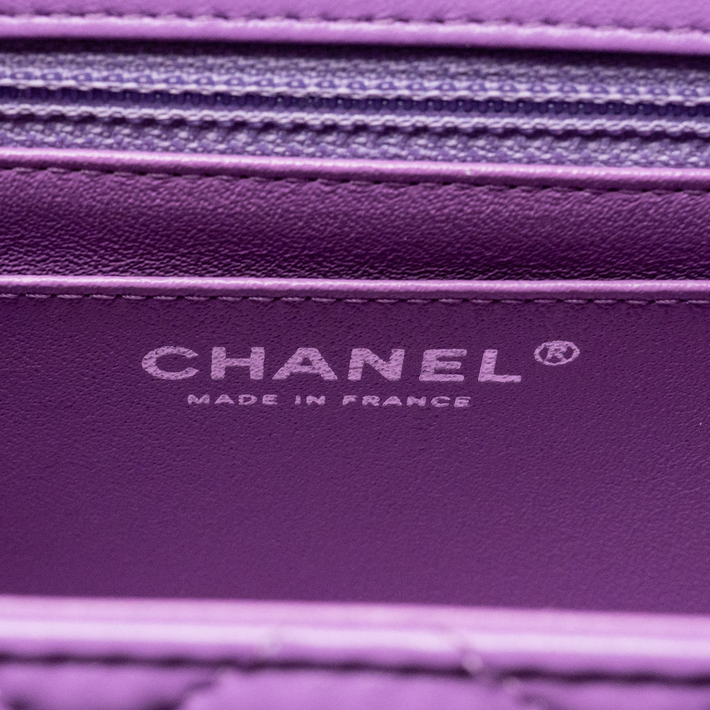 CHANEL MINI SQUARE FLAP BAG LAMBSKIN PURPLE SHW