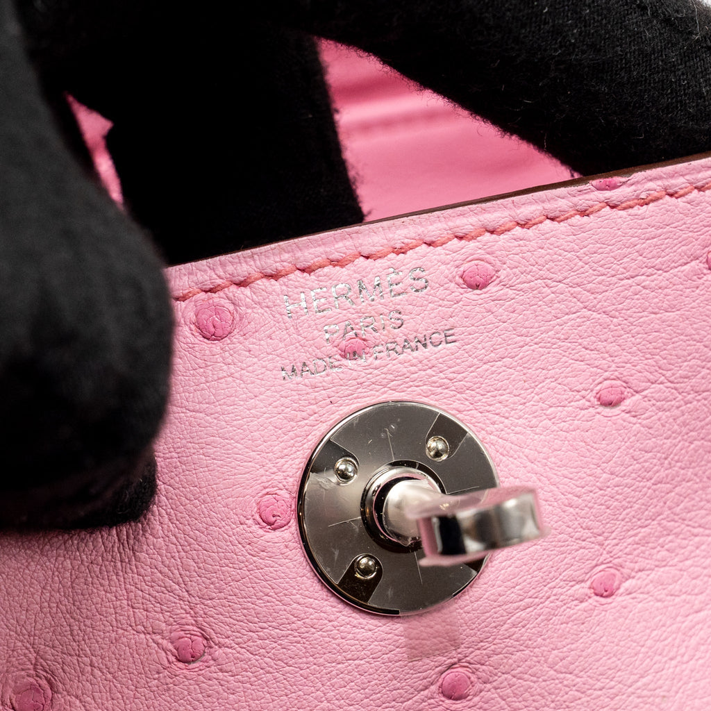 HERMES MINI LINDY OSTRICH ROSE BUBBLEGUM SHW