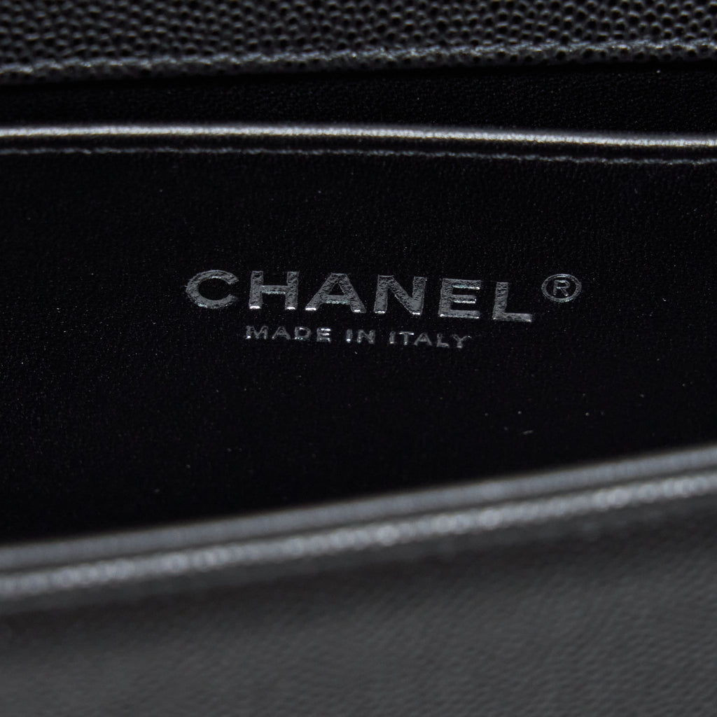 CHANEL SMALL BOY BAG CAVIAR BLACK RUTHENIUM SLIVER HARDWARE (MICROCHIP)