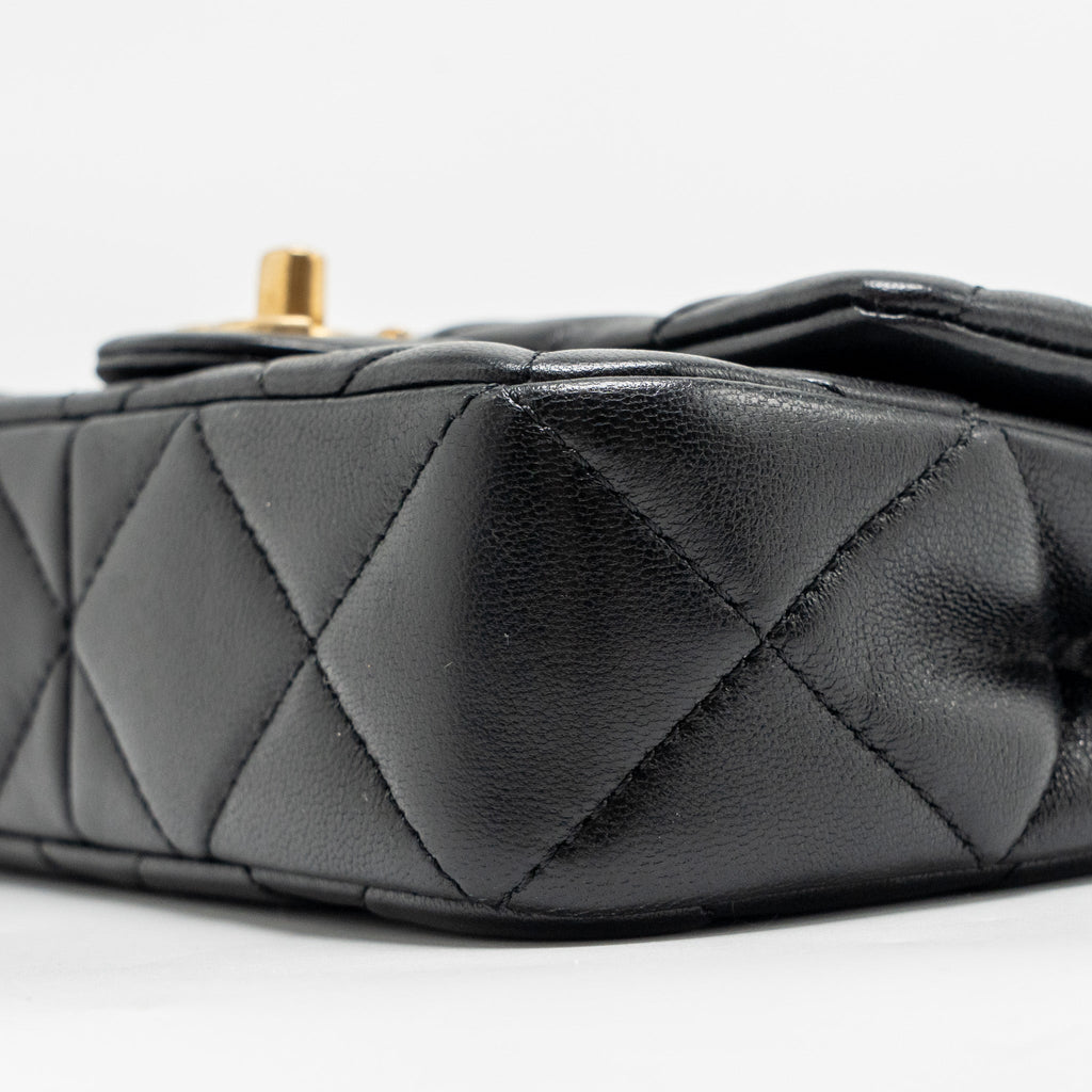 CHANEL PEARL CRUSH MINI SQUARE FLAP BAG LAMBSKIN BLACK GHW (MICROCHIP)
