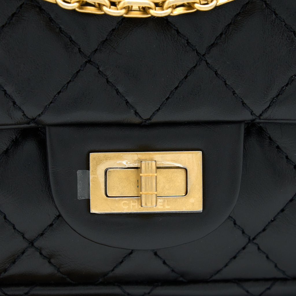CHANEL SMALL 2.55 REISSUE FLAP BAG AGED CALFSKIN BLACK BRUSHED GHW
